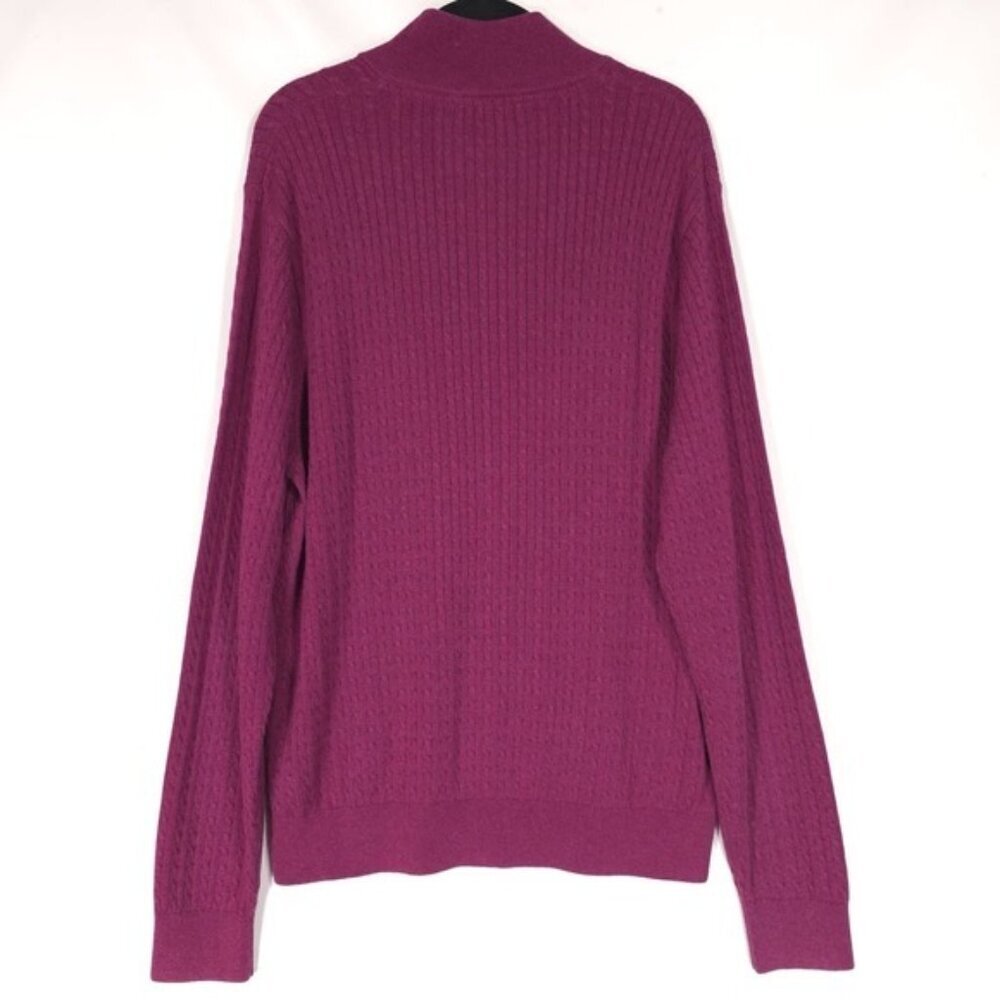 David Donahue SILK CASHMERE Blend Pullover Sweater Men 1/4 Zip Cable Knit LARGE - Picture 3 of 11